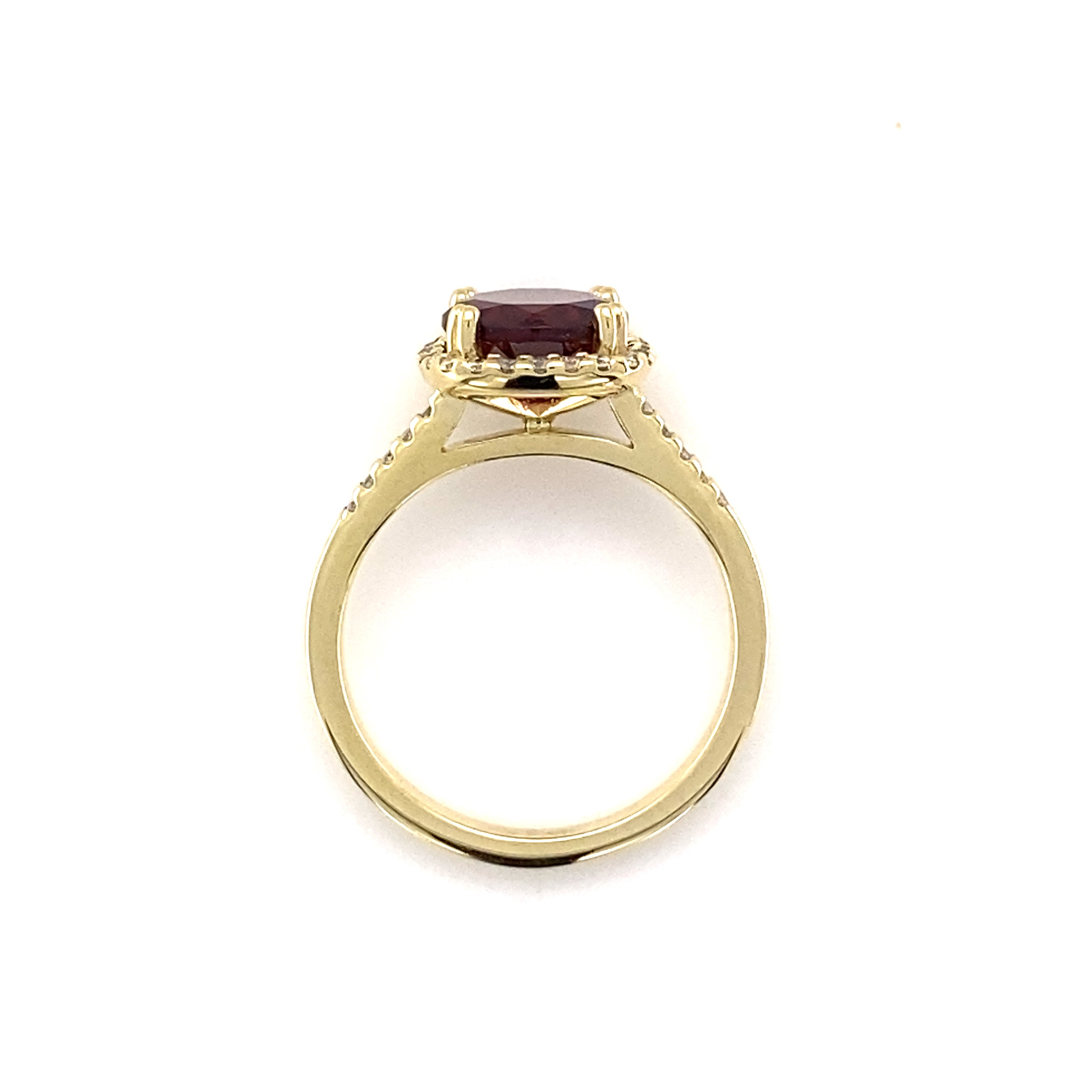 9YG GARNET & DIAMOND HALO RING