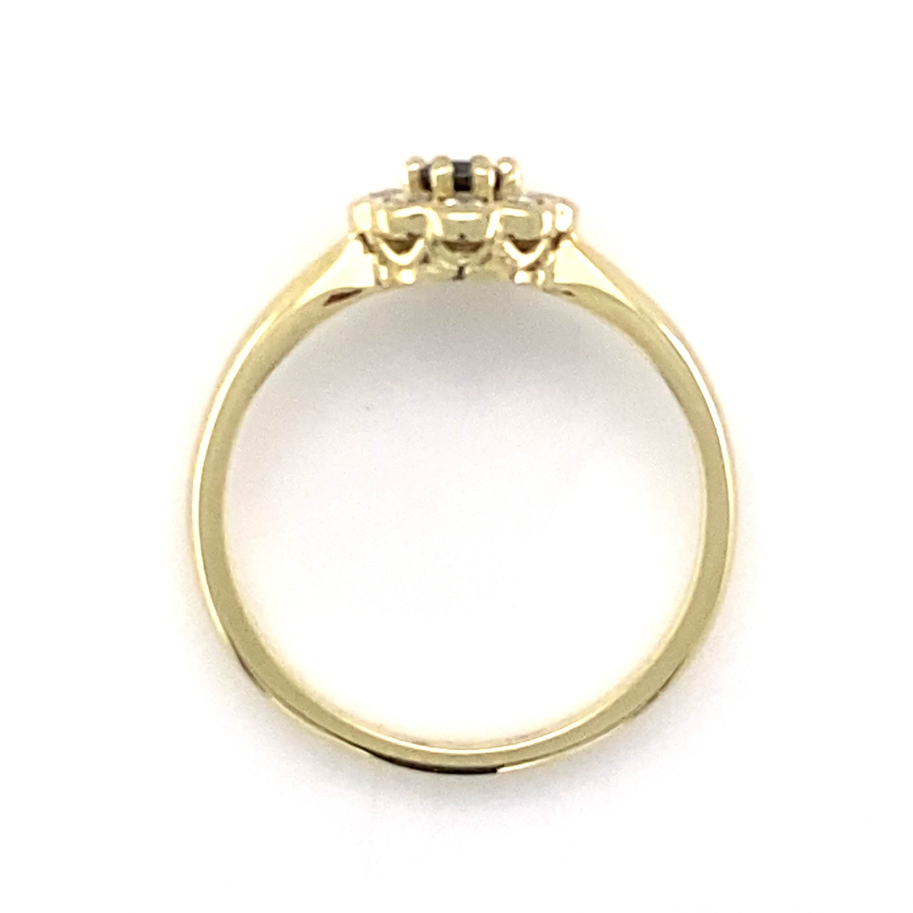 9YG SAPPHIRE & 8 DIAMOND = 0.22CT G-SI2 CLUSTER RING