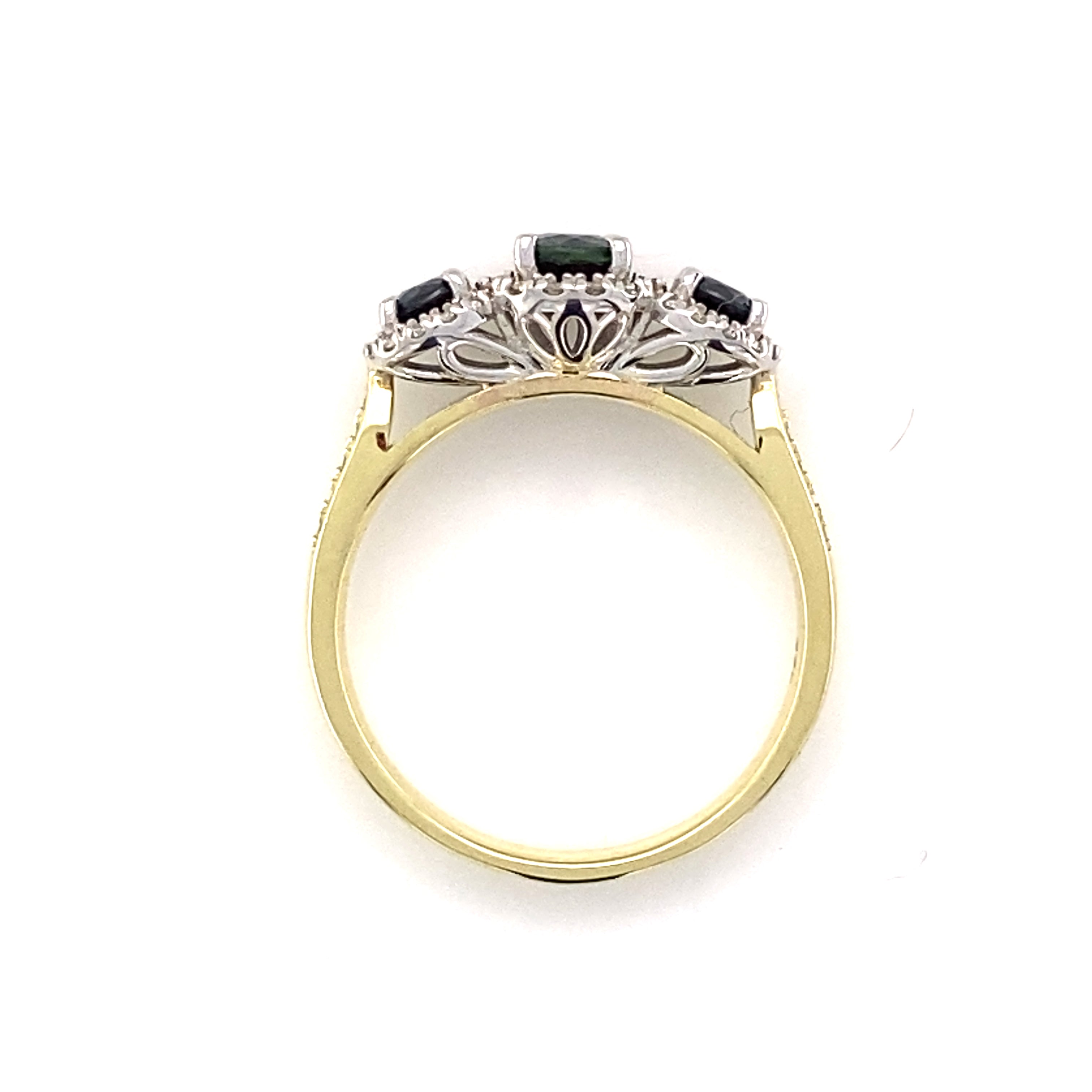 9YG 3 X SAPPHIRE & DIAMOND HALO RING